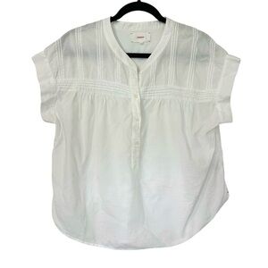 XiRENA Pintuck Detail Short Sleeve Cotton Blouse Womens XS White